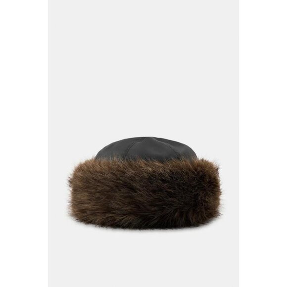 ZARA DOUBLE-FACED FAUX LEATHER HAT - Picture 1 of 4